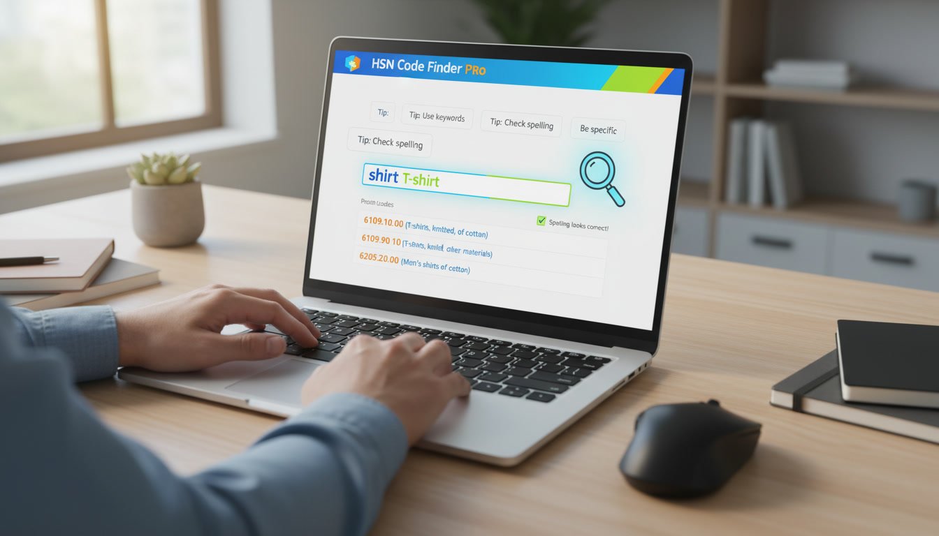 hsn code finder interface showing product search and accurate HSN code results on laptop and smartphone