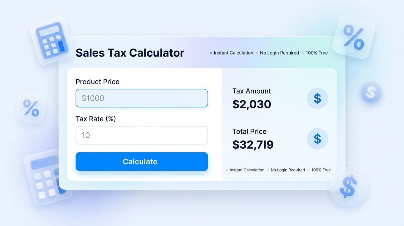 Sales Tax Calculator showing tax amount and total price calculation instantly