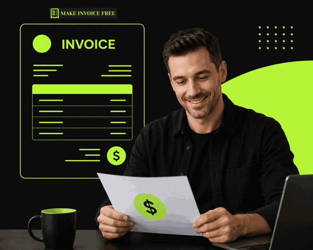 How to Write an Invoice example showing a professional businessman reviewing an invoice with pricing, payment details, and billing information